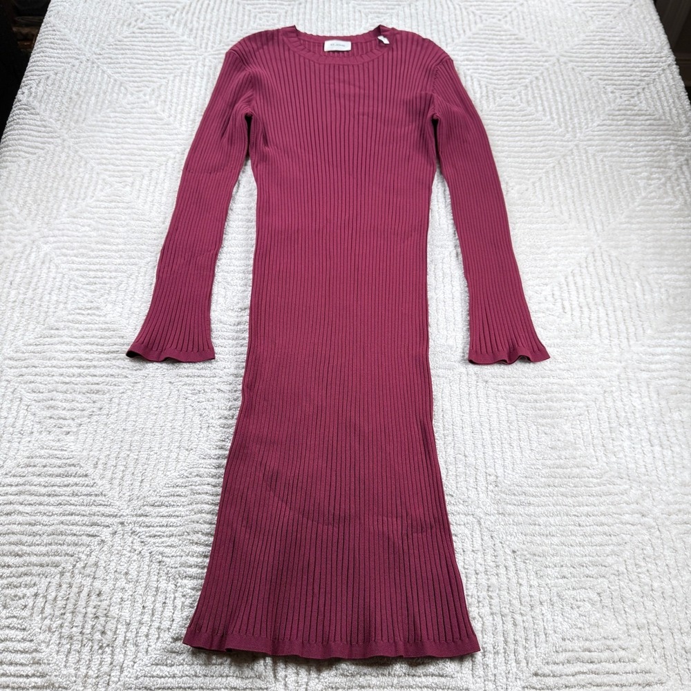 St. John Rib Knit Midi Dress Women's XL Burgundy Capsule Quiet Luxury Modest